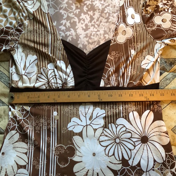 Medium brown/tan/white floral & striped long sleeve blouse - Picture 7 of 9